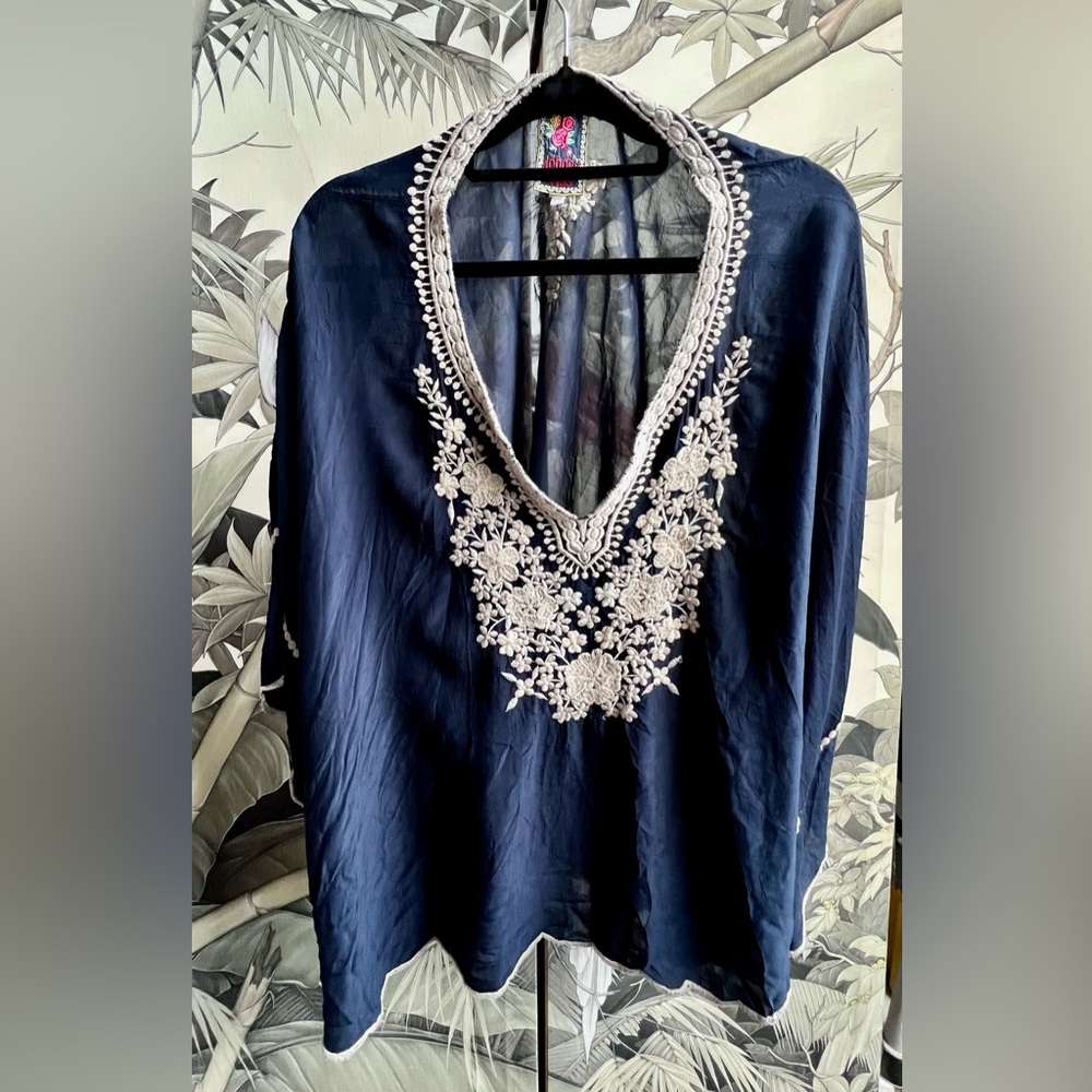 Johnny Was Blue Blouse with Elegant Design